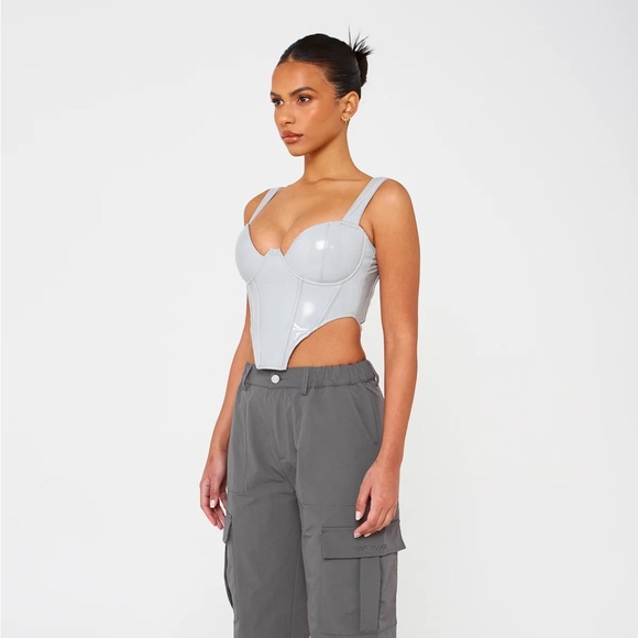 Grey PU Corset Top BRAND NEW - Picture 2 of 3